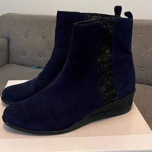 AK Sport navy suede wedge heel boots, 9M